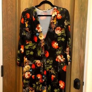 Warm Brown Floral Drop Waist Dress